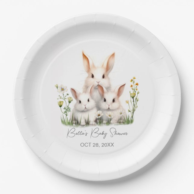 Gender Neutral Bunny Baby Shower Paper Plates (Front)