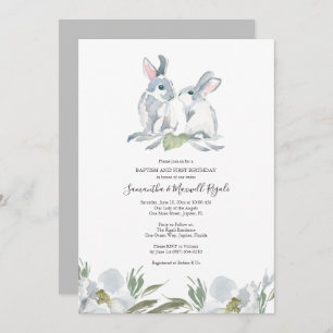 Gender Neutral Bunny Baptism and Birthday Invitation
