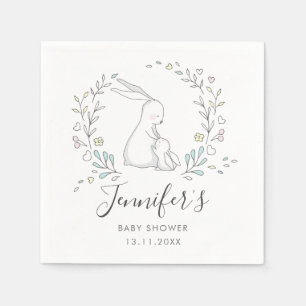 Gender Neutral Bunny Floral Name Date Baby Shower Napkins