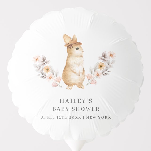 Gender Neutral Bunny Wildflower  Baby Shower Balloon (Front)