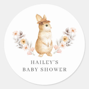 Gender Neutral Bunny Wildflower Baby Shower Classic Round Sticker