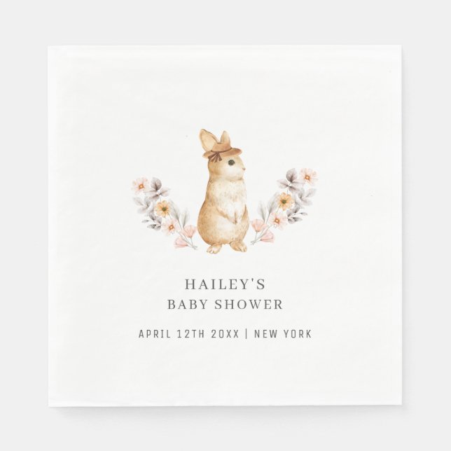 Gender Neutral Bunny Wildflower  Baby Shower Napkins (Front)