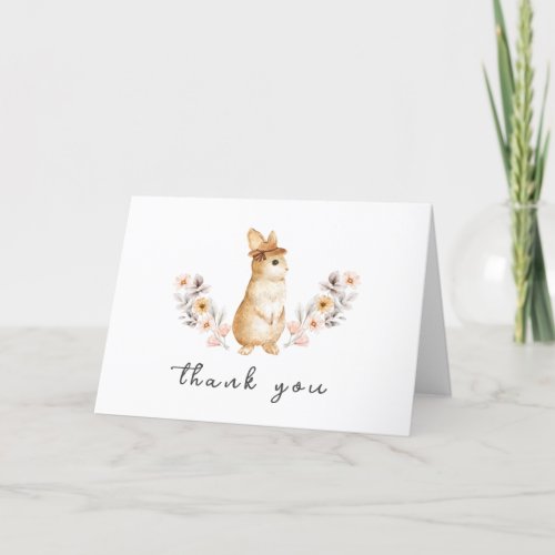Gender Neutral Bunny Wildflower  Baby Shower Thank You Card