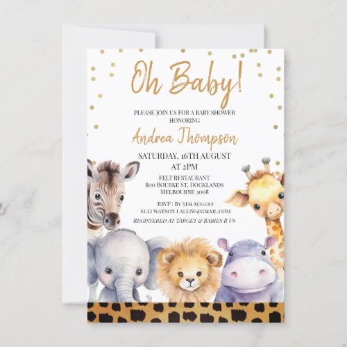 Gender Neutral Cheetah Print Safari Baby Shower  Invitation