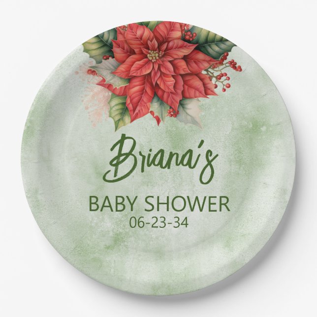 Gender Neutral Christmas Baby Shower Paper Plates (Front)