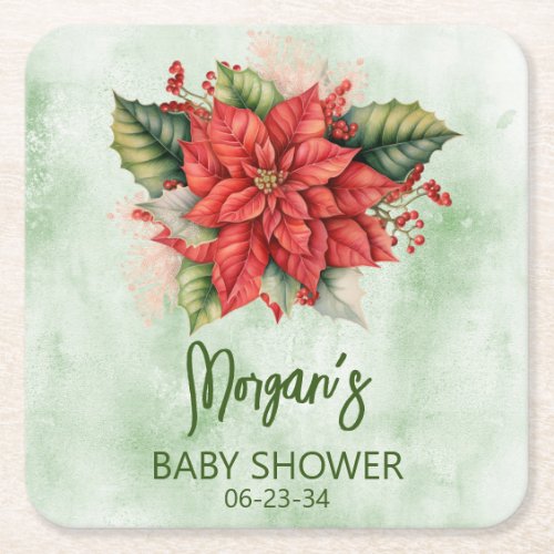 Gender Neutral Christmas Baby Shower Square Paper Coaster