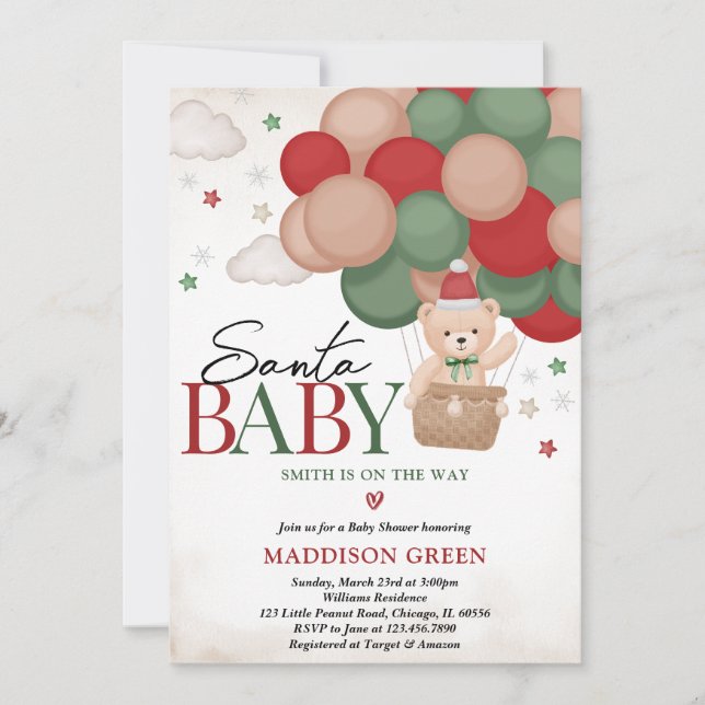 Gender Neutral Christmas Bear Baby Shower Invitation (Front)