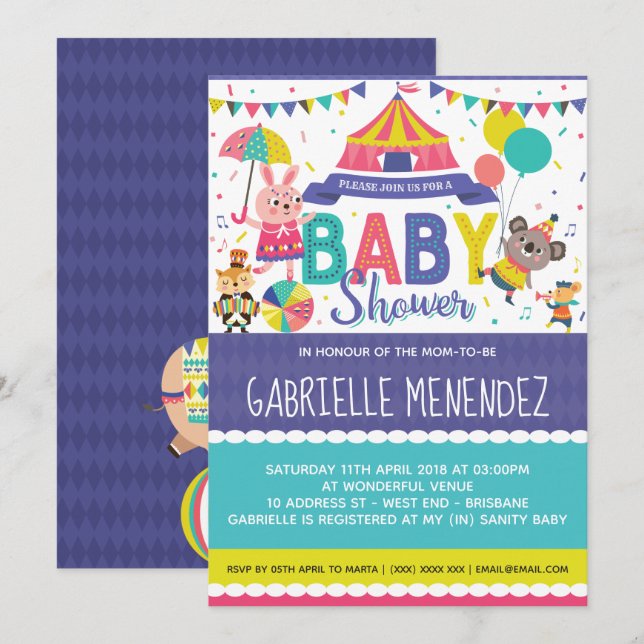 Gender Neutral Circus Baby Shower Invitation (Front/Back)