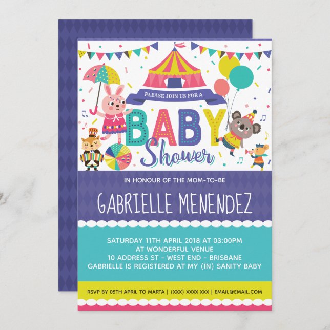 Gender Neutral Circus Baby Shower Invitation (Front/Back)