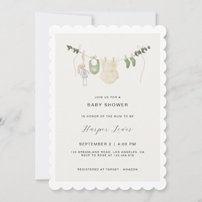 Gender-Neutral Clothes Baby Shower Invitation (Front)