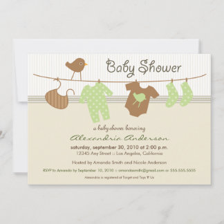 Gender Neutral Clothesline Baby Shower Invitation