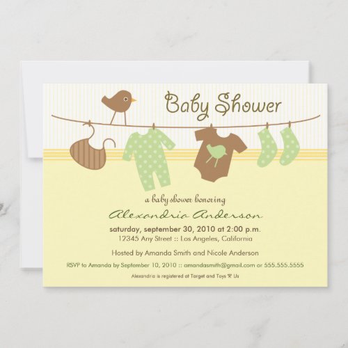 Gender Neutral Clothesline Baby Shower Invitation