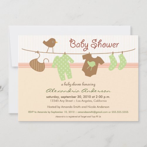 Gender Neutral Clothesline Baby Shower Invitation