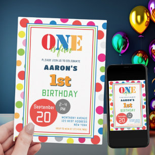 Gender Neutral Colorful One Fun Birthday  Invitation