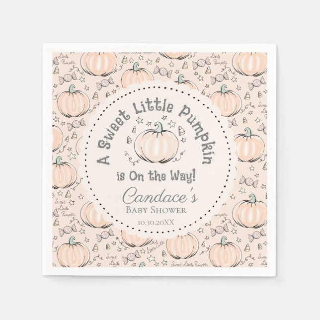 Gender Neutral Cream Little Pumpkin Baby Shower Napkins (Front)