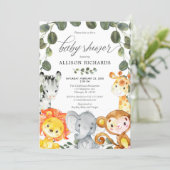 Gender neutral cute animals greenery baby shower invitation (Standing Front)
