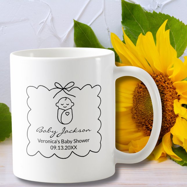 Gender Neutral Cute Baby & Bow Modern Baby Shower Coffee Mug (Creator Uploaded)