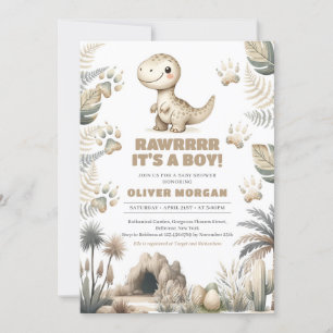 Gender neutral cute baby dinosaur prehistoric invitation