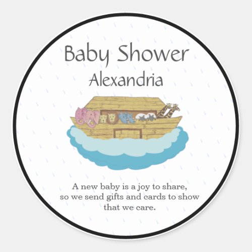 Gender Neutral Cute Baby Shower Ark Classic Round Sticker