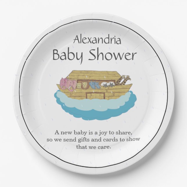 Gender Neutral Cute Baby Shower Ark Paper Plates (Front)