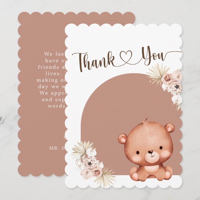 Gender Neutral Cute Bear Terracotta Baby Shower  Thank You Card (Front/Back)