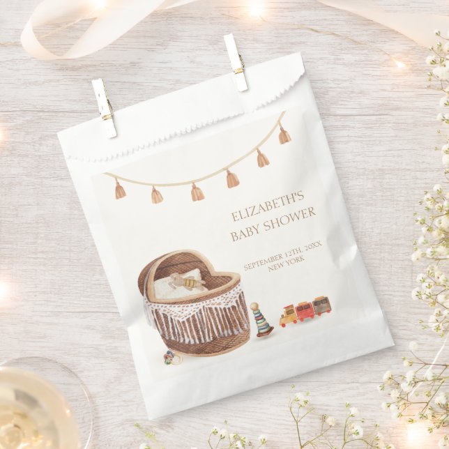Gender Neutral Cute Boho Bassinet Toy Baby Shower Favor Bag (Clipped)