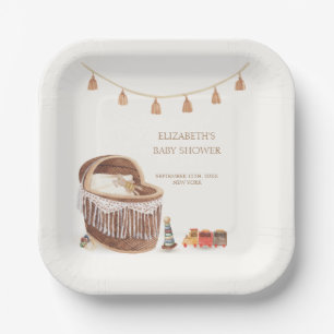 Gender Neutral Cute Boho Bassinet Toy Baby Shower Paper Plates