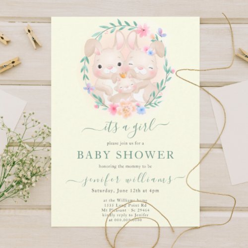 Gender Neutral Cute Bunny Family Baby Shower Invitation