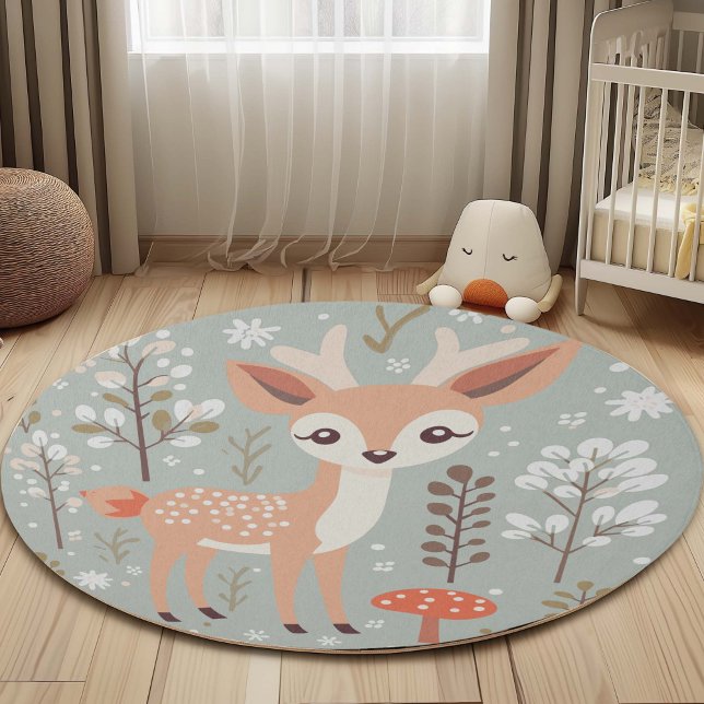Gender Neutral Cute Deer, Woodland Themed Nursery  Rug (Cute Deer, Woodland Animals Themed Nursery Decor, Area Rug.)