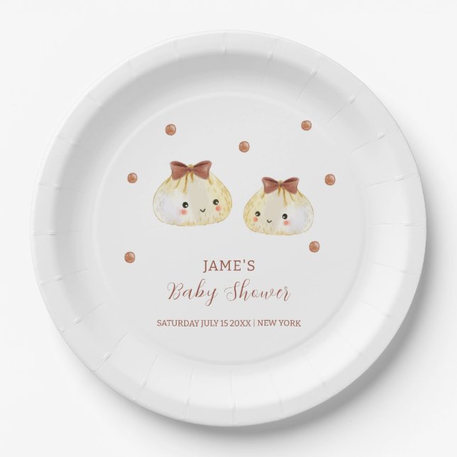 Gender Neutral Cute Dumpling Baby Shower  Paper Plates (Front)