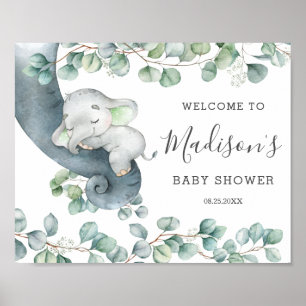 Gender Neutral Cute Elephant Baby Shower Welcome Poster