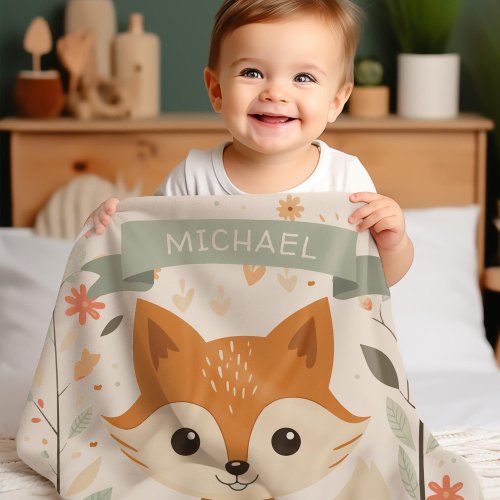 Gender Neutral Cute Fox Woodland Animal Themed Baby Blanket