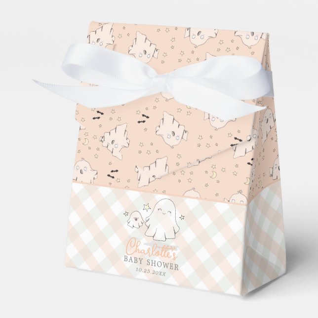 Gender Neutral Cute Ghost Baby Shower Orange Favor Boxes (Front Side)