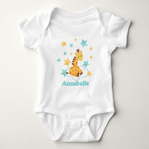 Gender Neutral Cute Giraffe  Stars Baby Monogram Baby Bodysuit