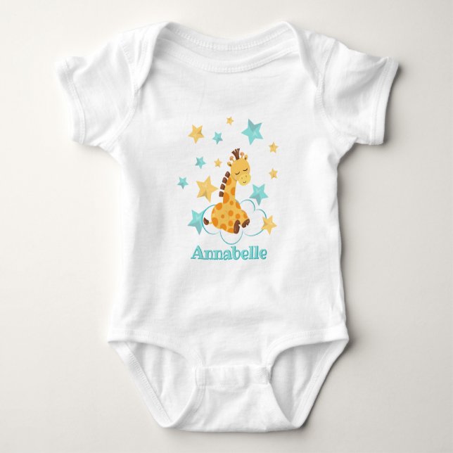 Gender Neutral Cute Giraffe & Stars Baby Monogram Baby Bodysuit (Front)