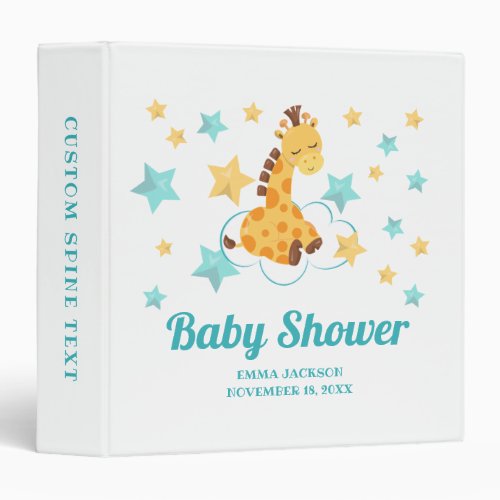 Gender Neutral Cute Giraffe  Stars Baby Shower 3 Ring Binder