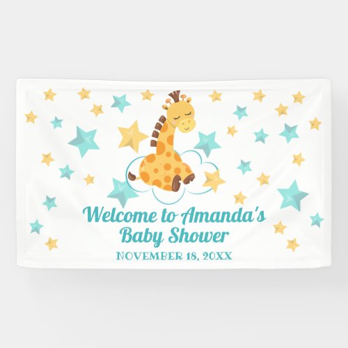 Gender Neutral Cute Giraffe  Stars Baby Shower Banner