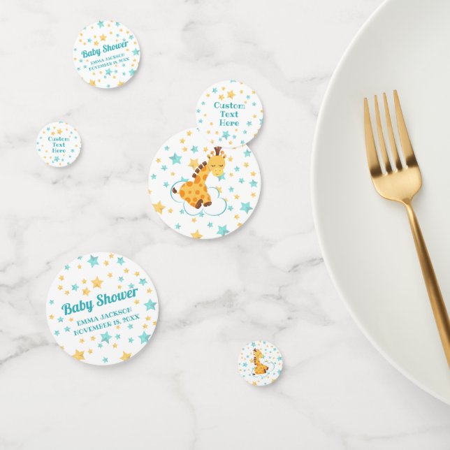 Gender Neutral Cute Giraffe & Stars Baby Shower Confetti (Group)