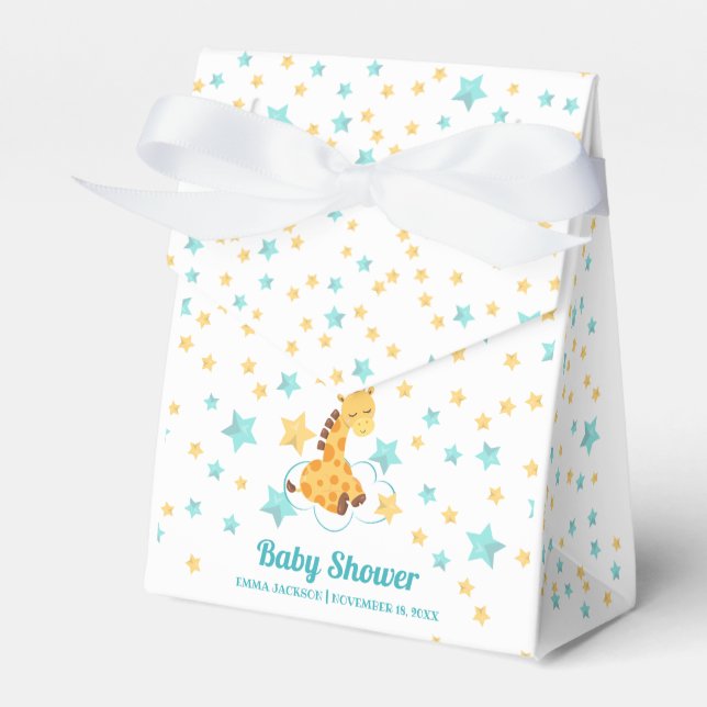 Gender Neutral Cute Giraffe & Stars Baby Shower Favor Boxes (Front Side)