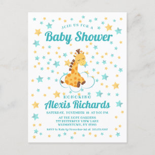 Gender Neutral Cute Giraffe & Stars Baby Shower Invitation Postcard