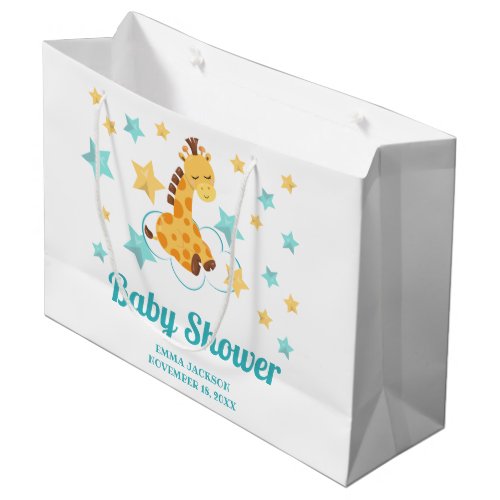 Gender Neutral Cute Giraffe  Stars Baby Shower Large Gift Bag
