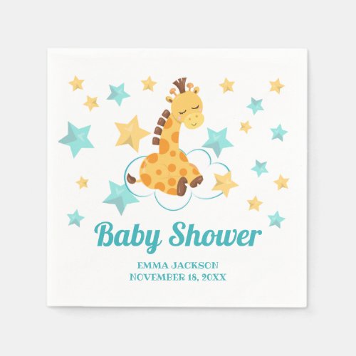 Gender Neutral Cute Giraffe  Stars Baby Shower Napkins