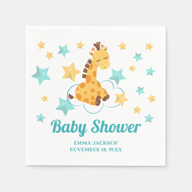 Gender Neutral Cute Giraffe & Stars Baby Shower Napkins (Front)