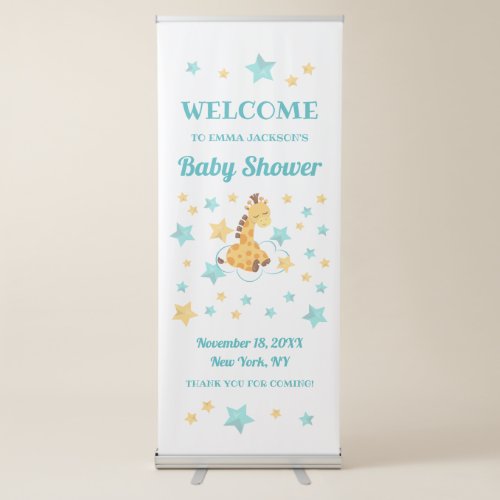 Gender Neutral Cute Giraffe  Stars Baby Shower Retractable Banner