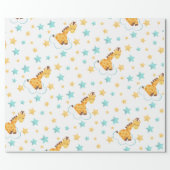 Gender Neutral Cute Giraffe & Stars Baby Shower Wrapping Paper (Flat)
