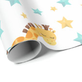 Gender Neutral Cute Giraffe & Stars Baby Shower Wrapping Paper (Roll Corner)