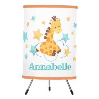 Gender Neutral Cute Giraffe & Stars Monogram Baby Tripod Lamp
