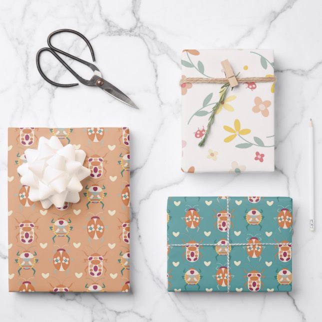 Gender Neutral Cute Love Bugs  Wrapping Paper Sheets (Front)