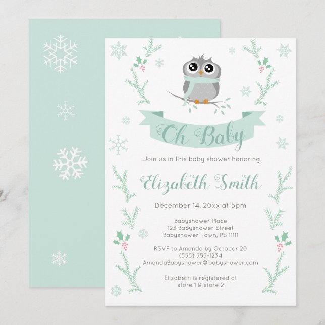 Gender neutral Cute owl winter babyshower Invitation (Front/Back)