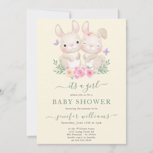 Gender Neutral Cute Rabbit Family Baby Shower Invitation